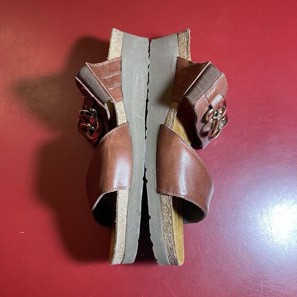 Naot Leather Slide Sandals Womens EU 36 US 5.5 Brown Chain Israel Comfort - Picture 3 of 13